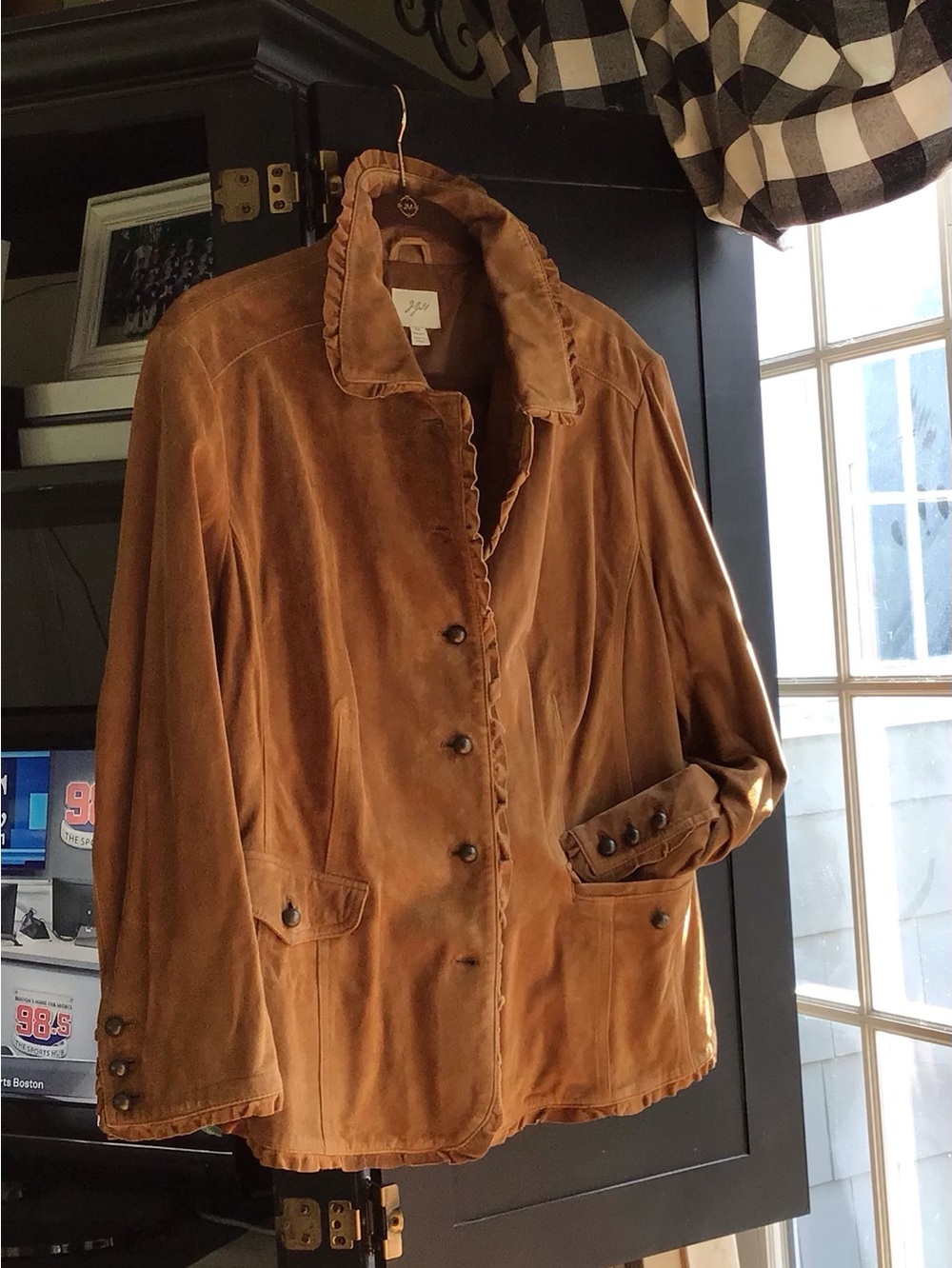 J Jill, new, beautiful soft suede leather button front jacket 2x caramel color